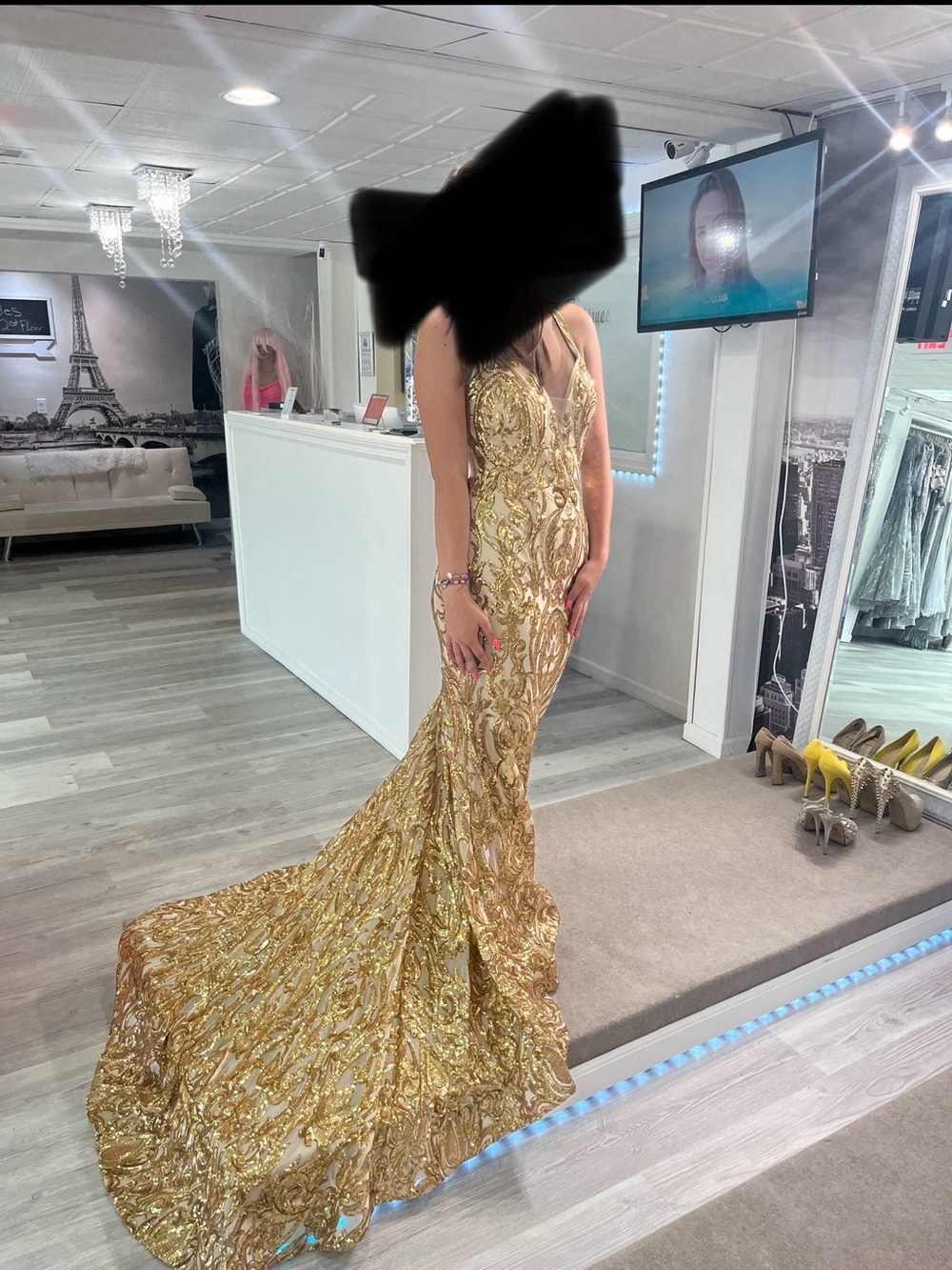 Alyce Paris Gold Sequin V-Neck Mermaid Gown